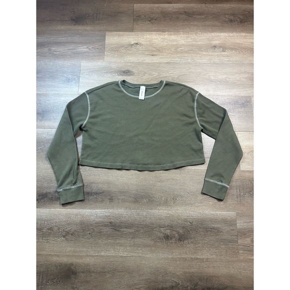 Abound Tops - Abound T Shirt Womens L Green Long Sleeve Stretch Cropped Casual Waffle Knit